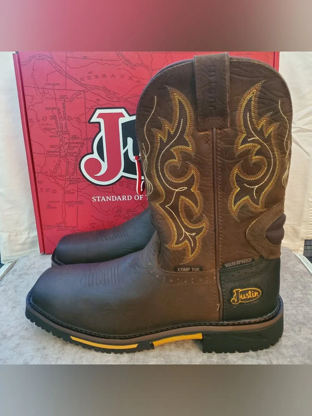 Justin Joist Aged Brown Water Buffalo Men's Size 11D NIB